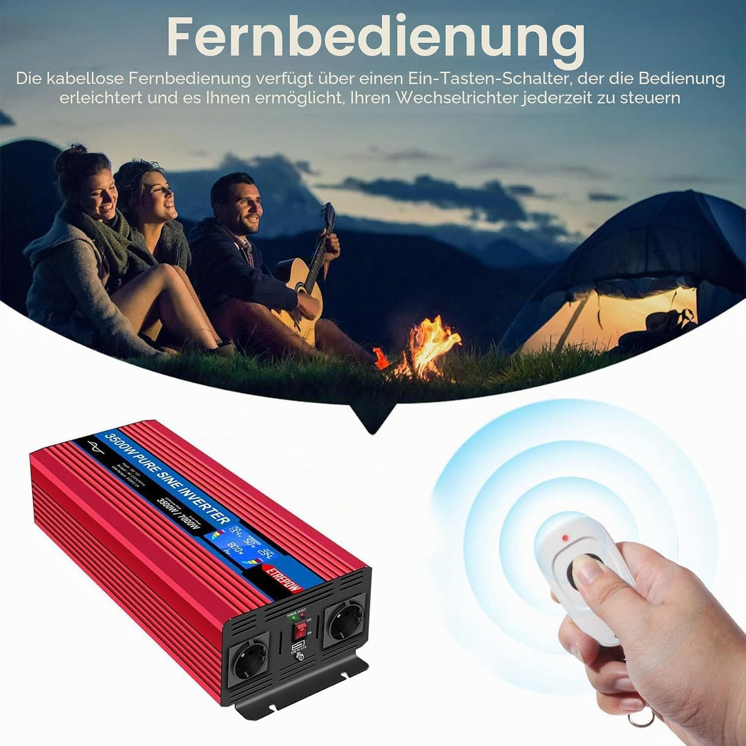 ETREPOW 3500w Spannungswandler 12v Auf 230v Reiner Sinus Wechselrichter mit 2 EU-Steckdose und Einer
