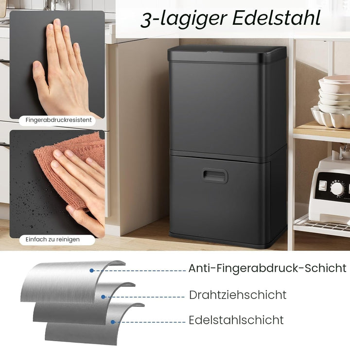 LIFEZEAL 56 L Mülleimer, Elektrischer Abfalleimer mit Sensor, Küchenabfalleimer Edelstahl mit Deckel