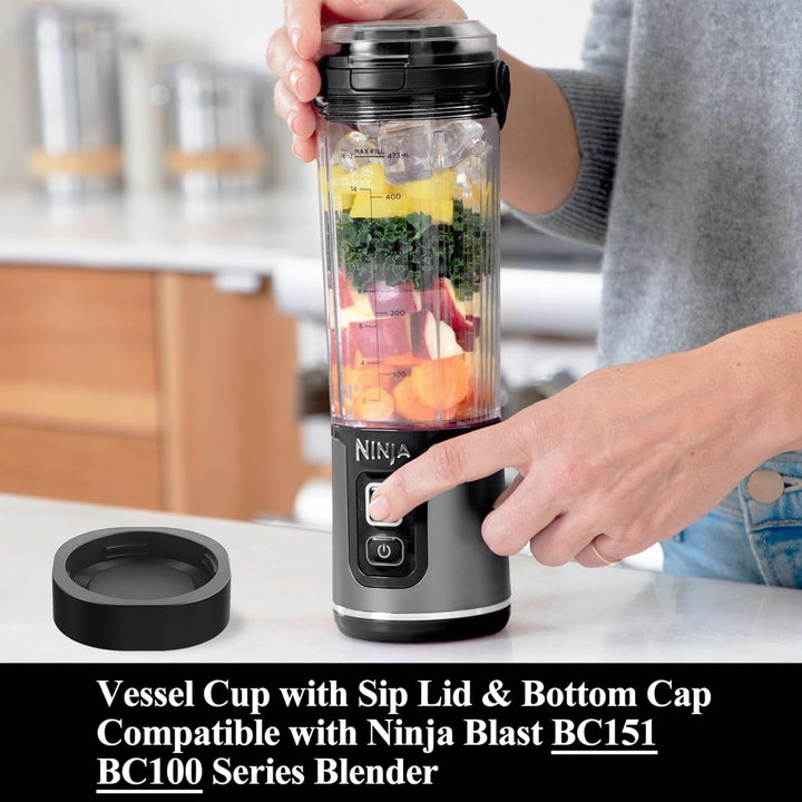 für Ninja Blast Tragbarer Mixer Ersatzteile Zubehör, 530ml Becher mit Trinköffnung Deckel & Untere K