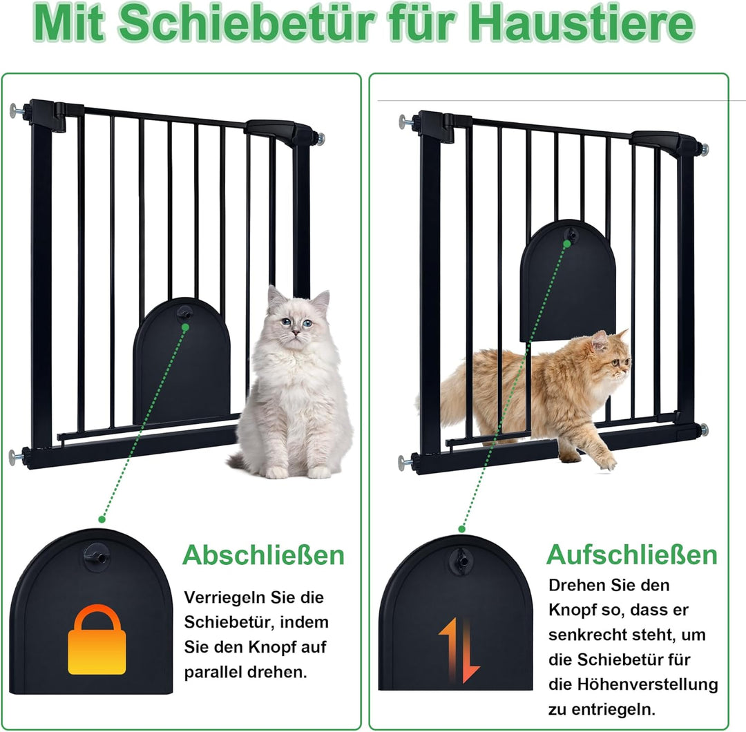 UISEBRT Treppenschutzgitter Türschutzgitter Ohne Bohren Treppengitter mit Katzentür Haustiertür, für
