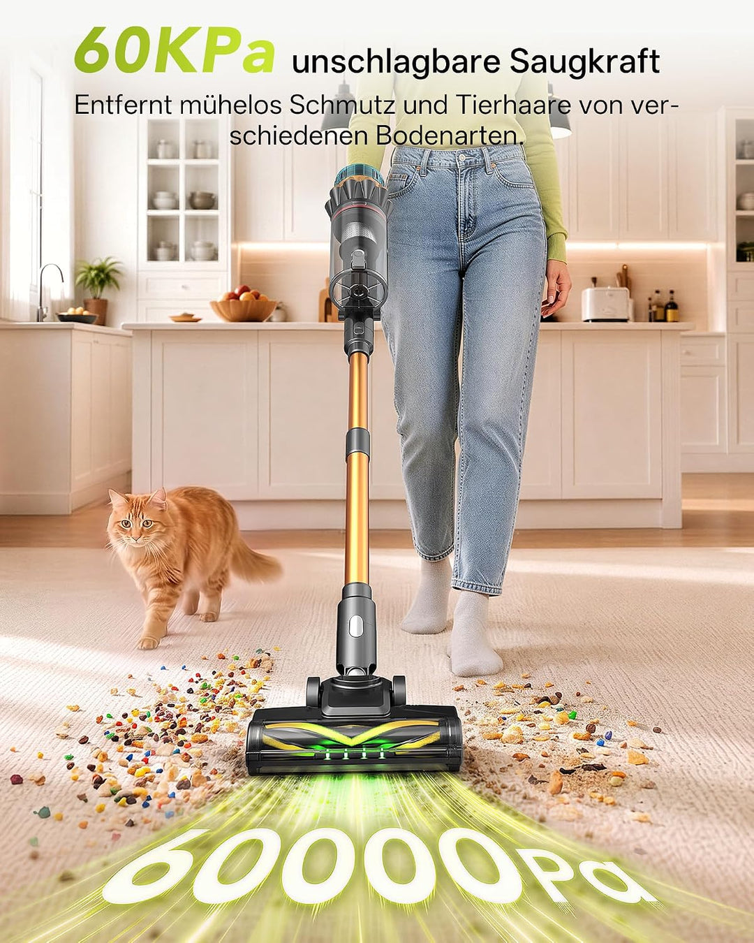 Vexilar 14pro Akku Staubsauger, Staubsauger Kabellos mit Flex-Gelenk, Green LED, Touchscreen, Selbst