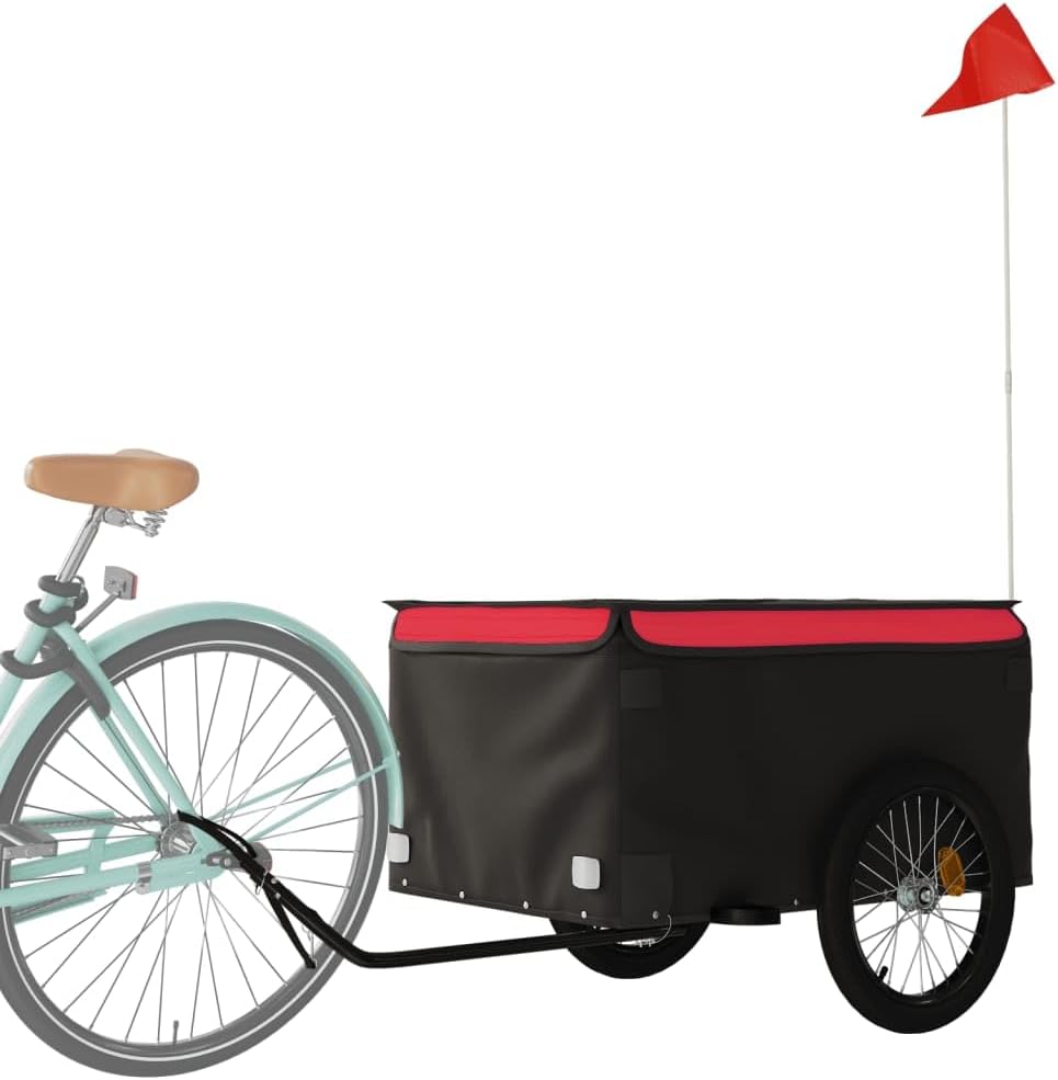 Gecheer Fahrradanhänger 45 kg Eisen, Robustes Design mit Deichsel und Sicherheitsflagge, Schwarz und