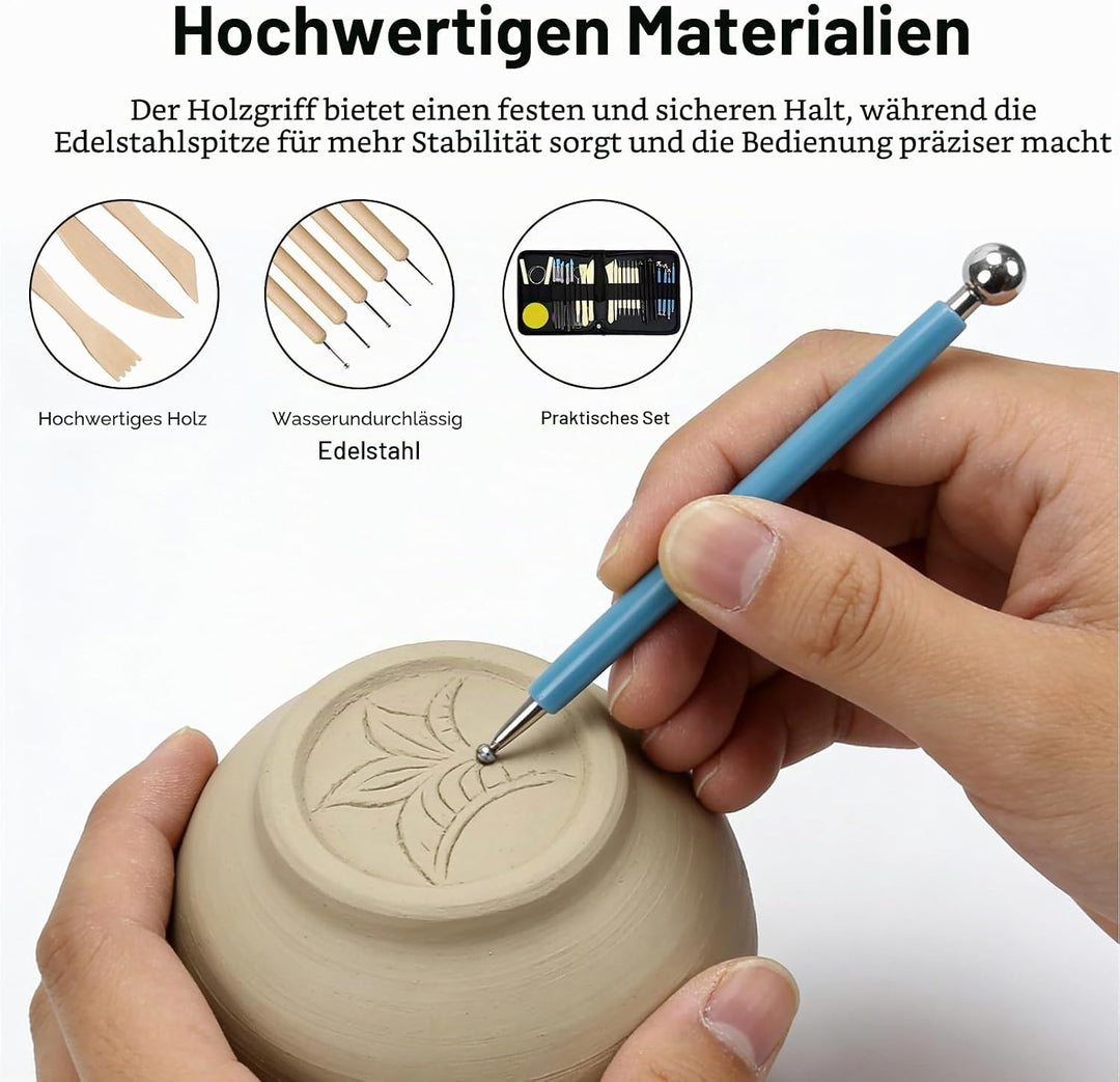 27 STK Modelierwerkzeug Ton Werkzeuge Set, Tool Polymer Clay, Modelliermasse mit Aufbewahrungstasche