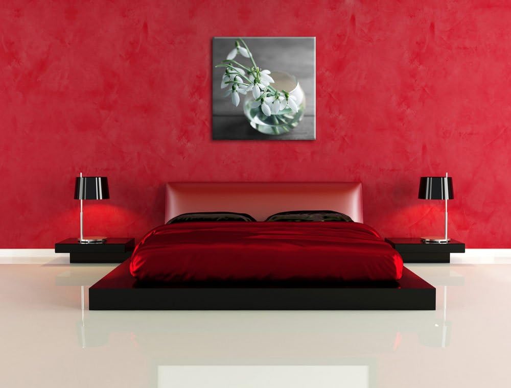 Pixxprint Schneeglöckchen in der Vase Schwarz/Weiss, Format: 70x70 auf Leinwand, 70x70