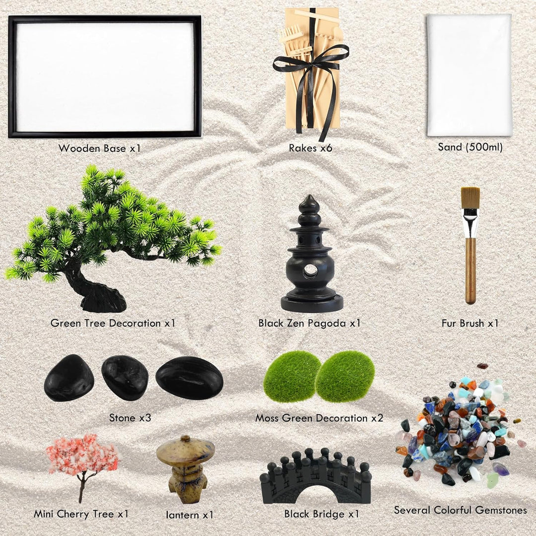 Artcome Japanischer Zen-Sandgarten für den Schreibtisch – Zuhause, Büro Schreibtischzubehör – Bambus