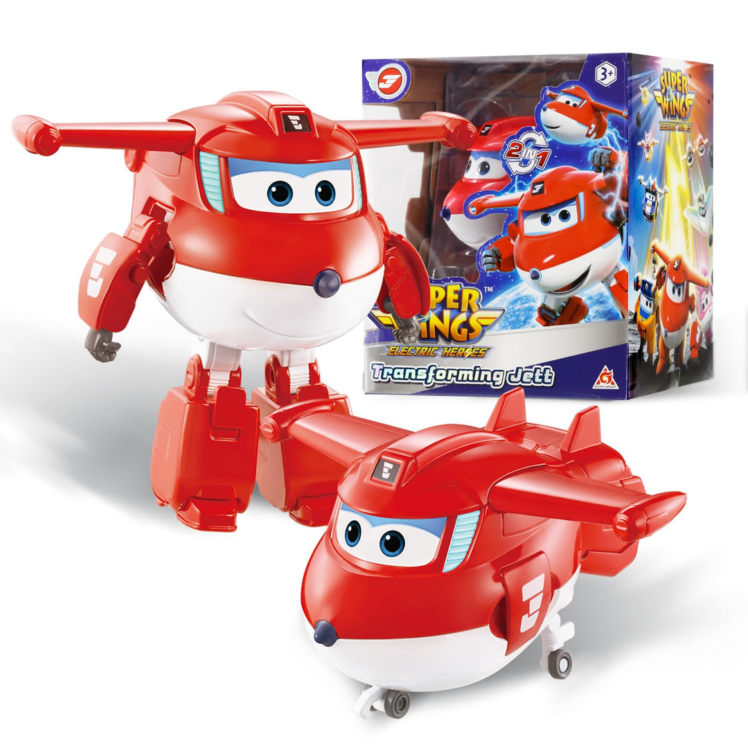 Super Wings Transformations-Flugzeug Supercharged Jett, ca. 12,7 cm grosse Spiel-Figur für Kinder, S