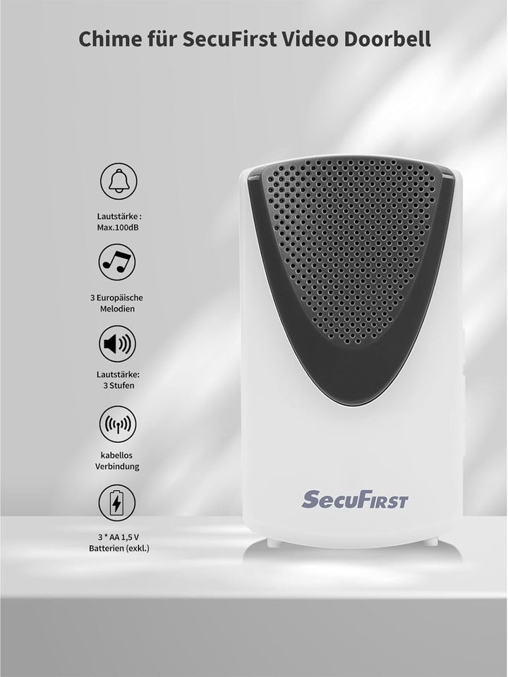 SecuFirst Türklingel mit Kamera mit Chime,Video Türklingel Kabelgebunden,WLAN Klingel Haustür Aussen