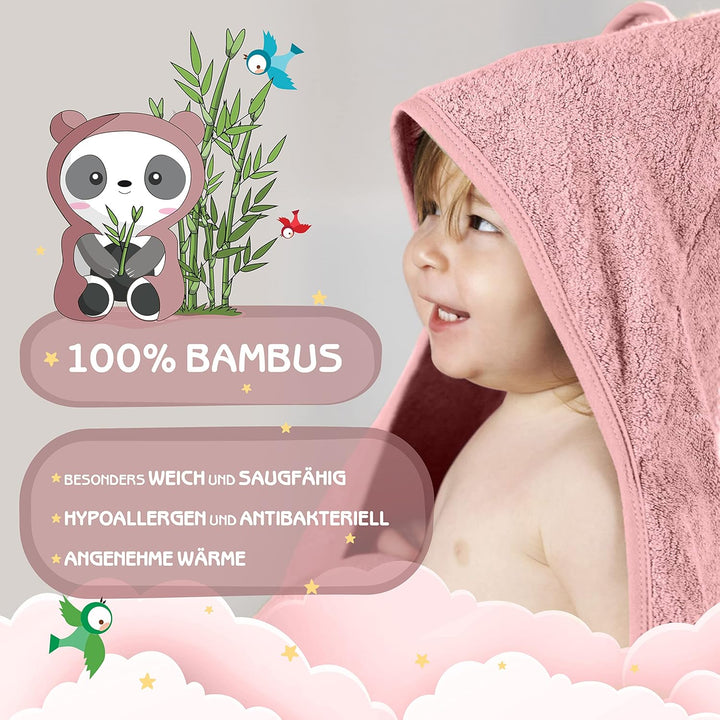 Kapuzenhandtuch Baby EXTRA dick, warm & weich | 75x75cm Babyhandtuch mit Kapuze (100% Bambus) | Baby