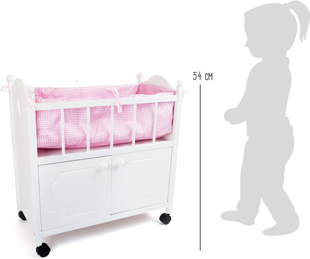 Small Foot Puppenbett mit Schrank aus Holz, Bettwäsche und Bettumrandung, ab 3 Jahren, 2875, Weiss R