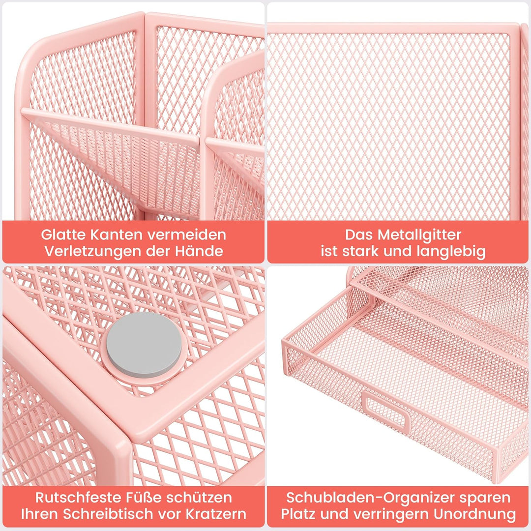 VITVITI Schreibtisch Organizer, 9 Fächer Stiftehalter mit Schublade, Netz Stifte Regal aus Metall, S