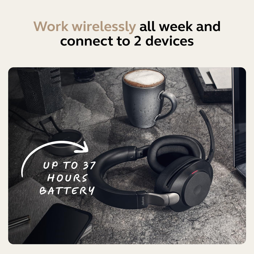Jabra Evolve2 85 MS Kabellose Kopfhörer mit Link380c & Ladeständer, Stereo, Schwarz - Wireless Bluet