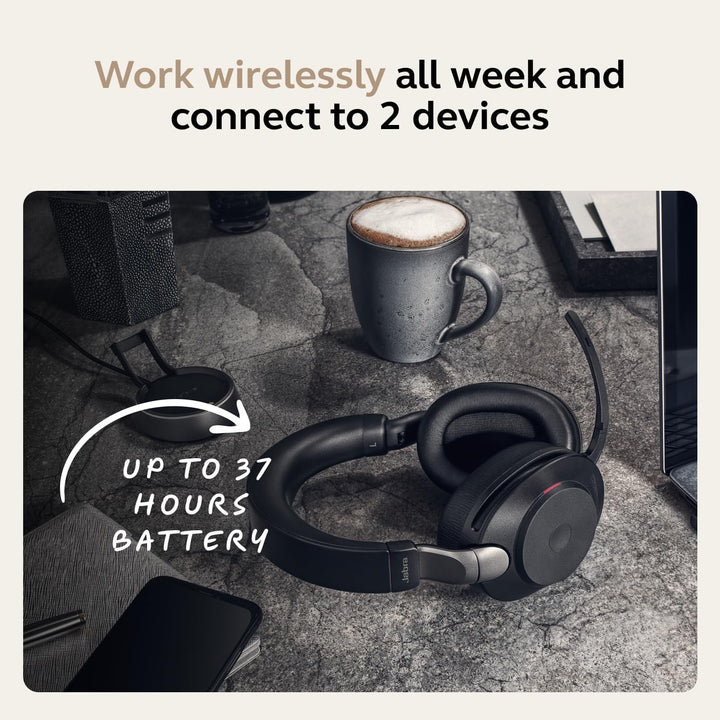 Jabra Evolve2 85 MS Kabellose Kopfhörer mit Link380c & Ladeständer, Stereo, Schwarz - Wireless Bluet