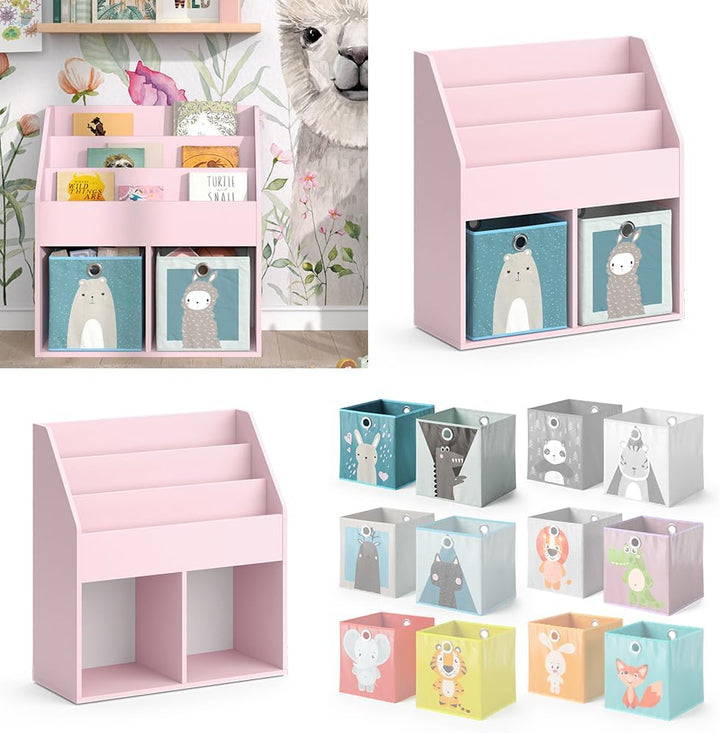 Vicco Kinderregal Rosa Luigi mit 2 Faltboxen (Bär, Schaf) - 72x79x31 cm hergestellt aus Spanplatte -