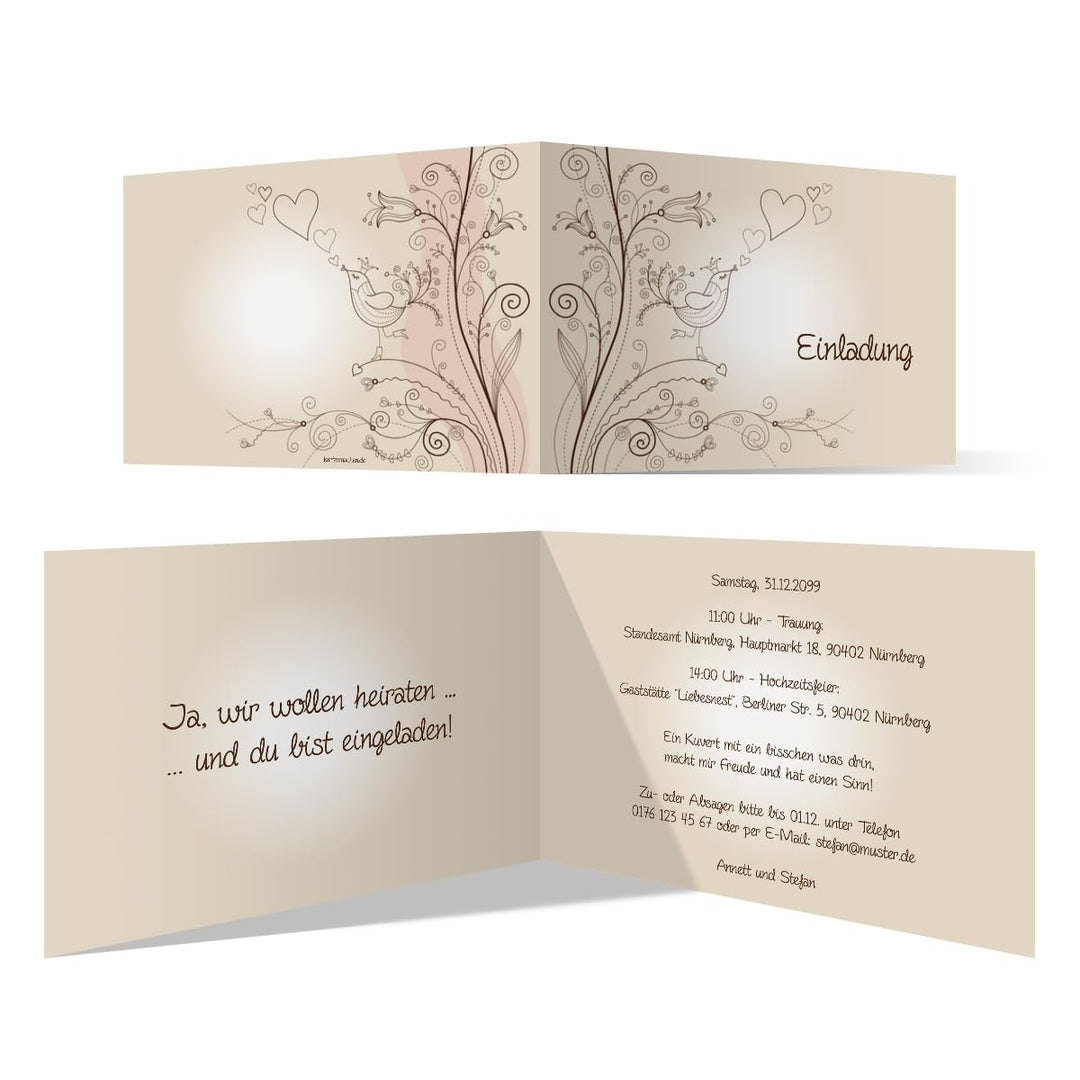 Individuelle Hochzeitseinladung (ab 10-100 Stück selbst gestalten) Liebesbaum Klappkarten Einladung