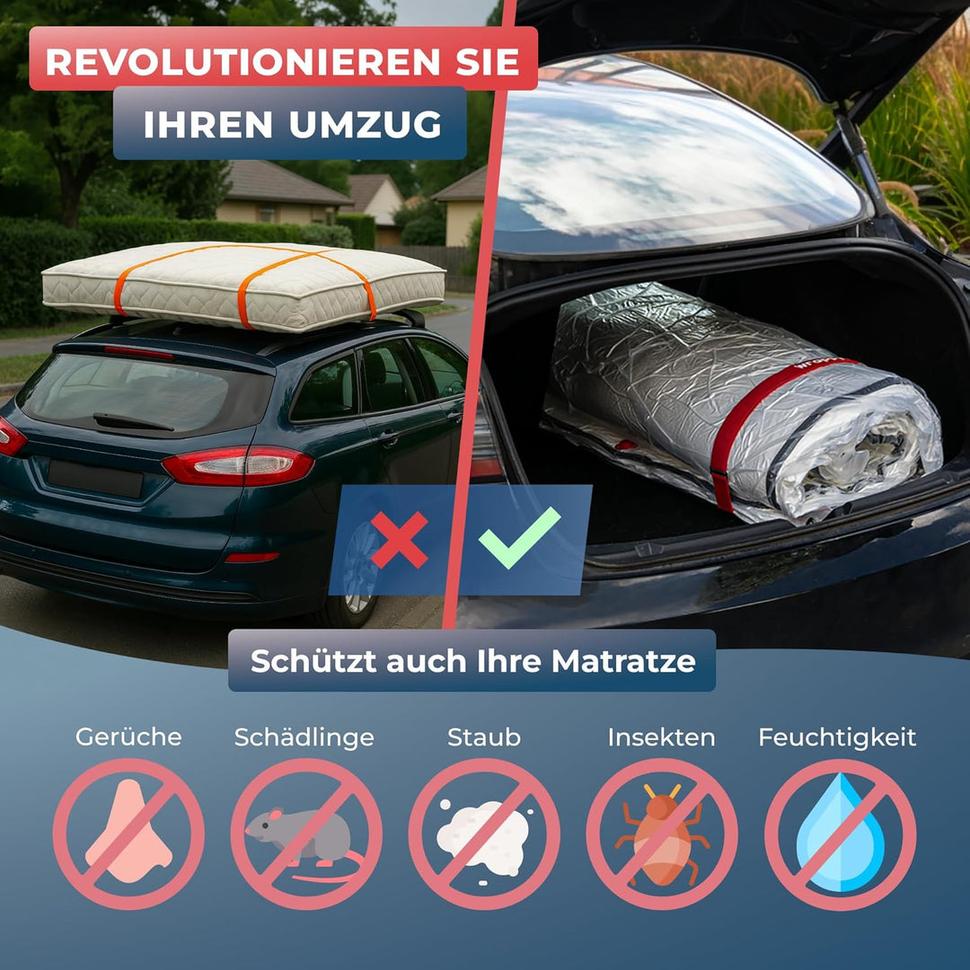 Wrappybag – Vakuumbeutel für Matratzen 200x200 – Komplett-Set mit wiederverwendbarer, wasserdichter