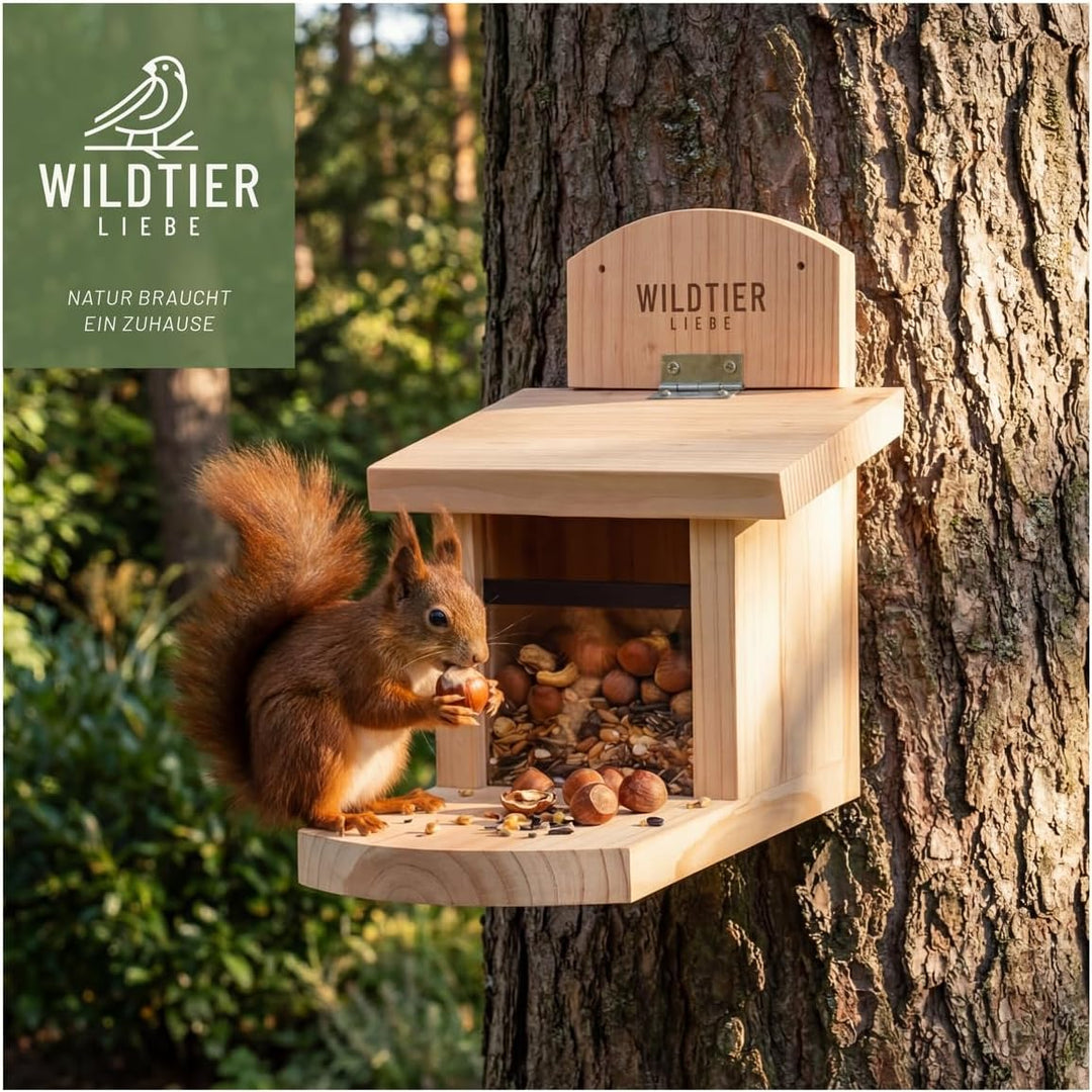 wildtier liebe Eichhörnchen Futterhaus wetterfest I aus verschraubtem Massiv-Holz Futterstelle I Fut