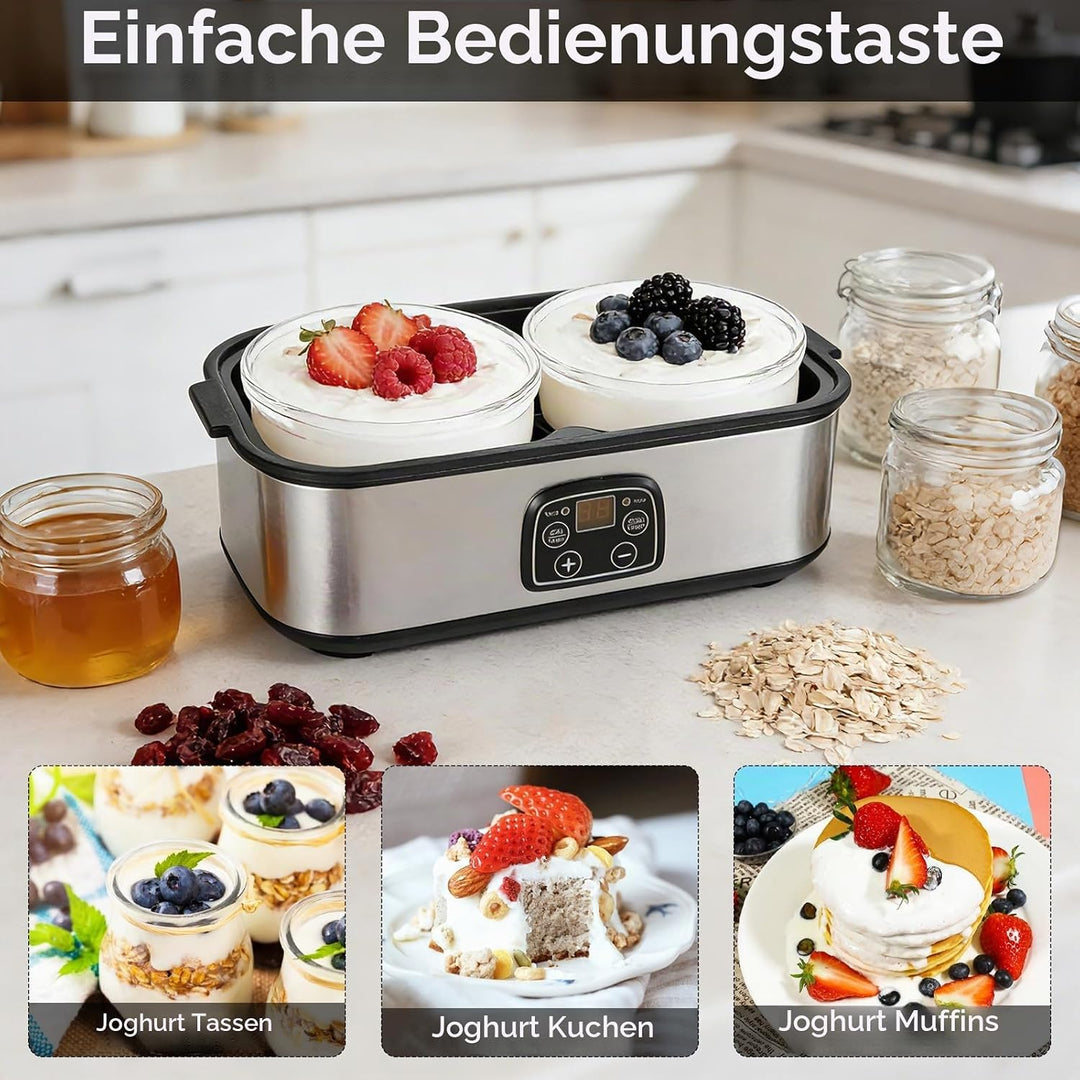 Joghurtbereiter 2L, Joghurt Machine, Digitale Joghurtmaschine aus Edelstahl, Automatischer Joghurt M