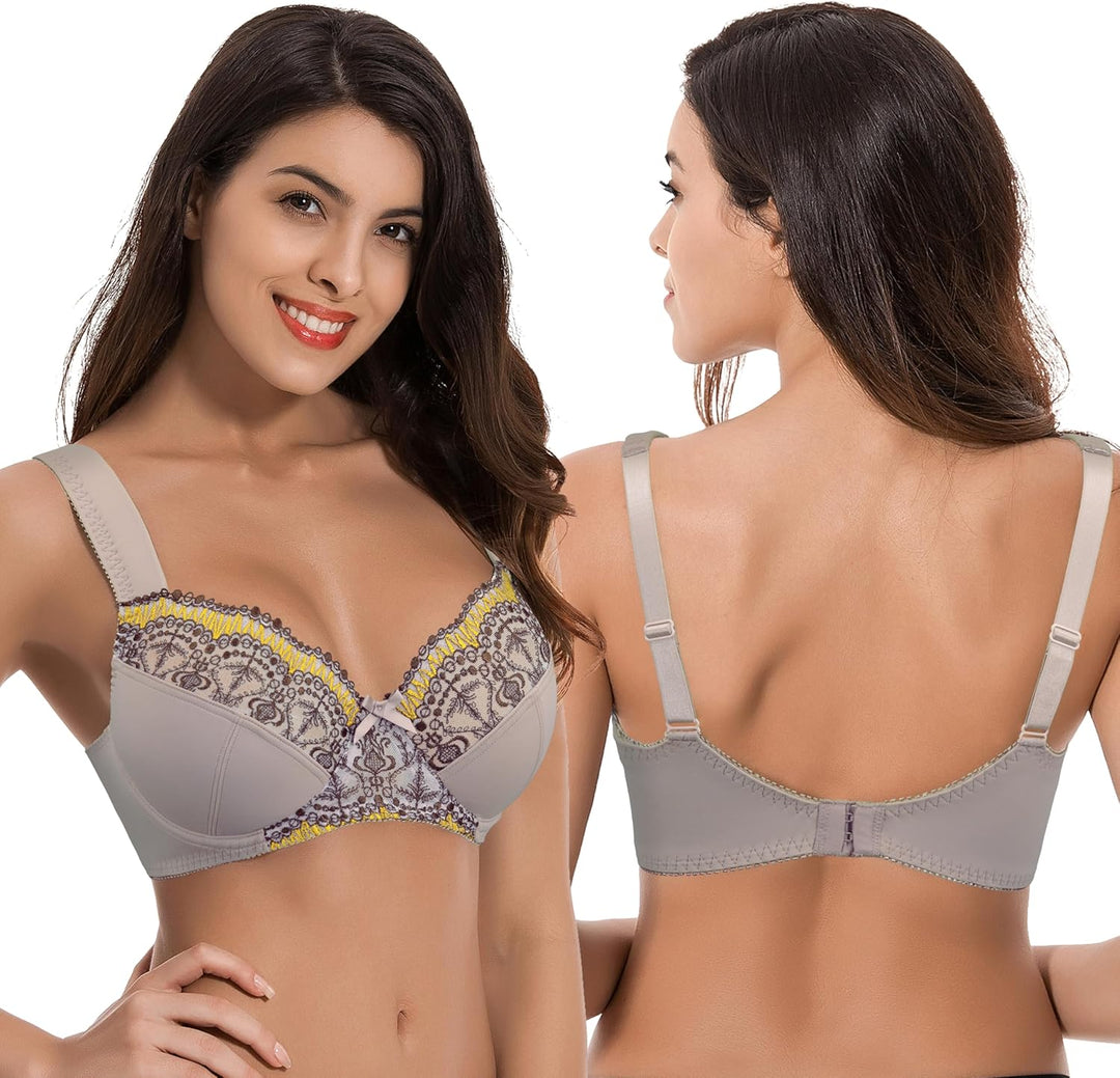 Curve Muse Damen Übergrösse Minimizer Bügel-BH mit Stickspitze - 2er Pack 75D Braun, Pfirsich Bernst