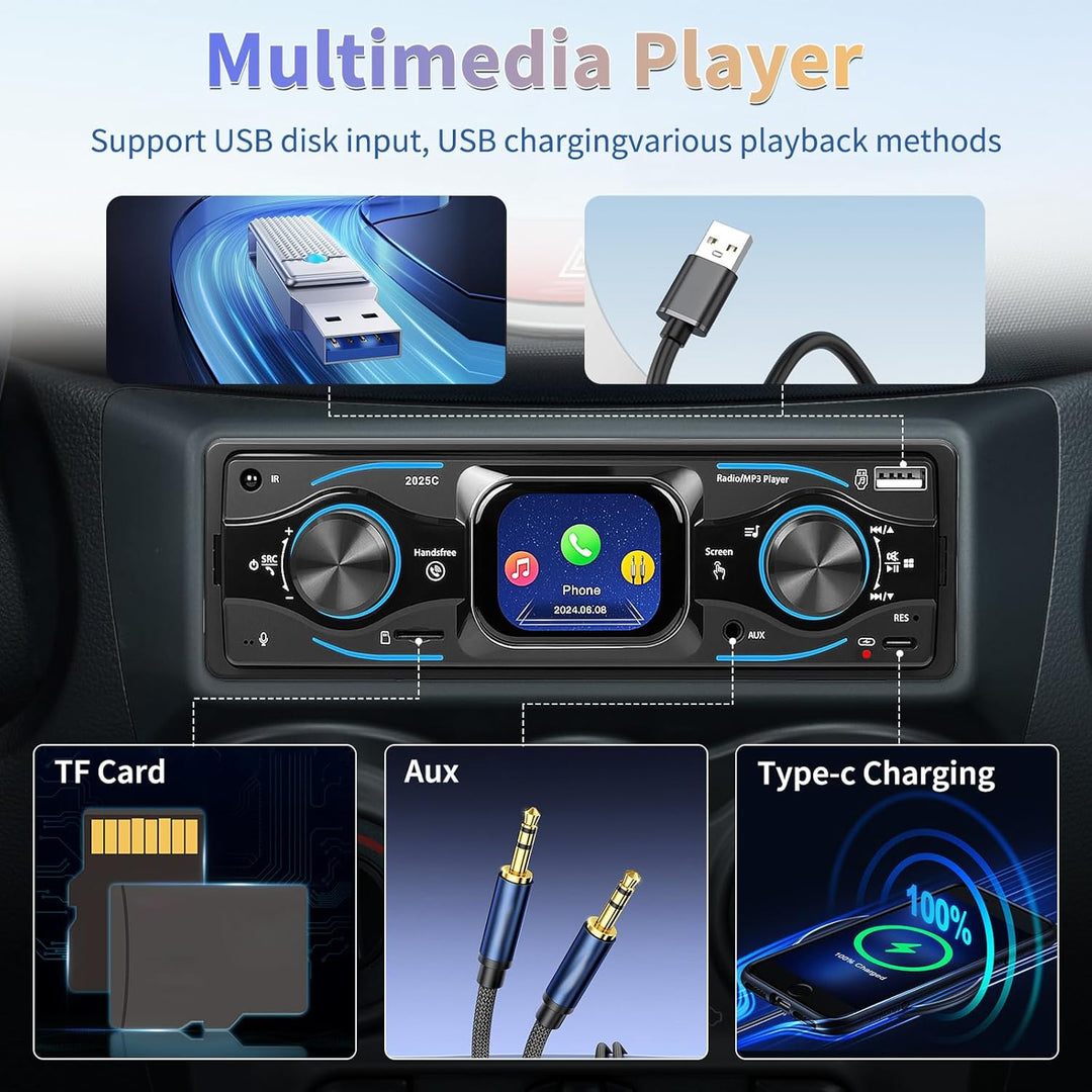 Hikity 1 Din Autoradio mit Touchscreen, Radio 1 DIN mit FM, Bluetooth,USB/SD/AUX-IN, Freisprecheinri