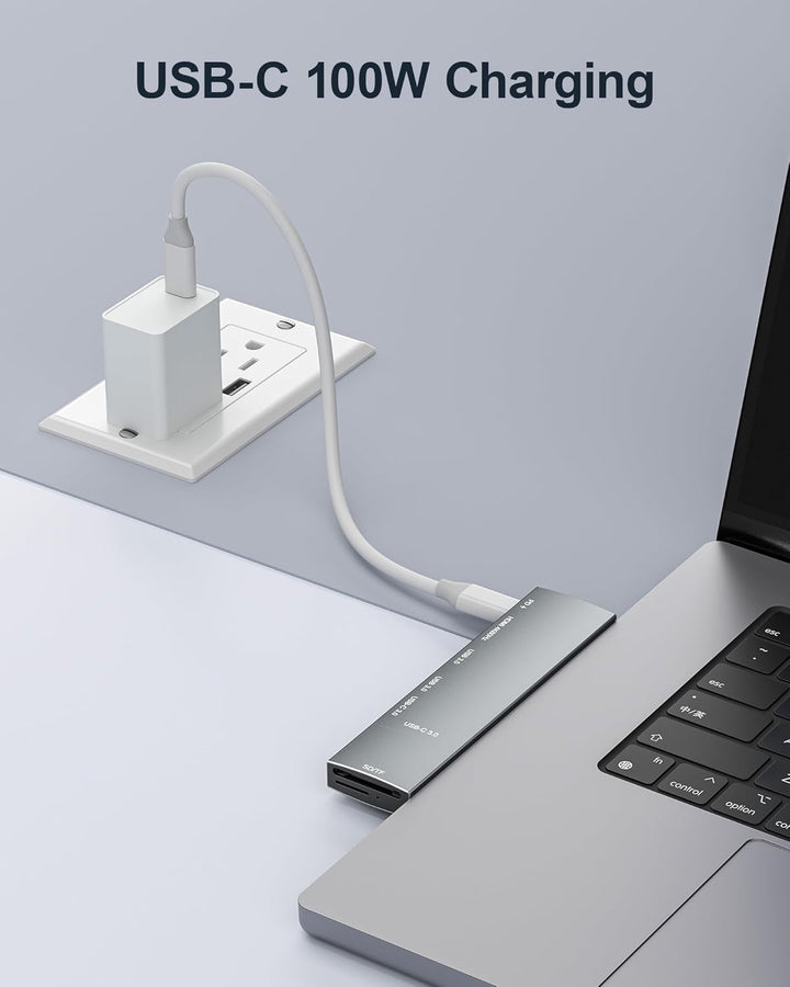 USB Hub for MacBook, USB-C Hub 8-in-2, 2 HDMI 4K 60Hz, USB C, 2 USB A Data Ports microSD SD Card Rea