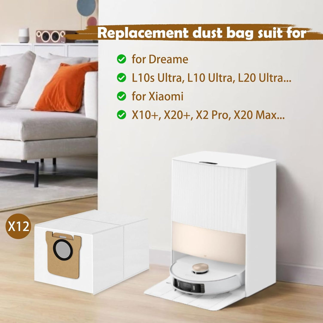 12 Stück Staubsaugerbeutel für Xiaomi X10+/X20+/Pro/Max/5/5 Pro für Dreame L20/L10s/L10/L10s Pro/L50