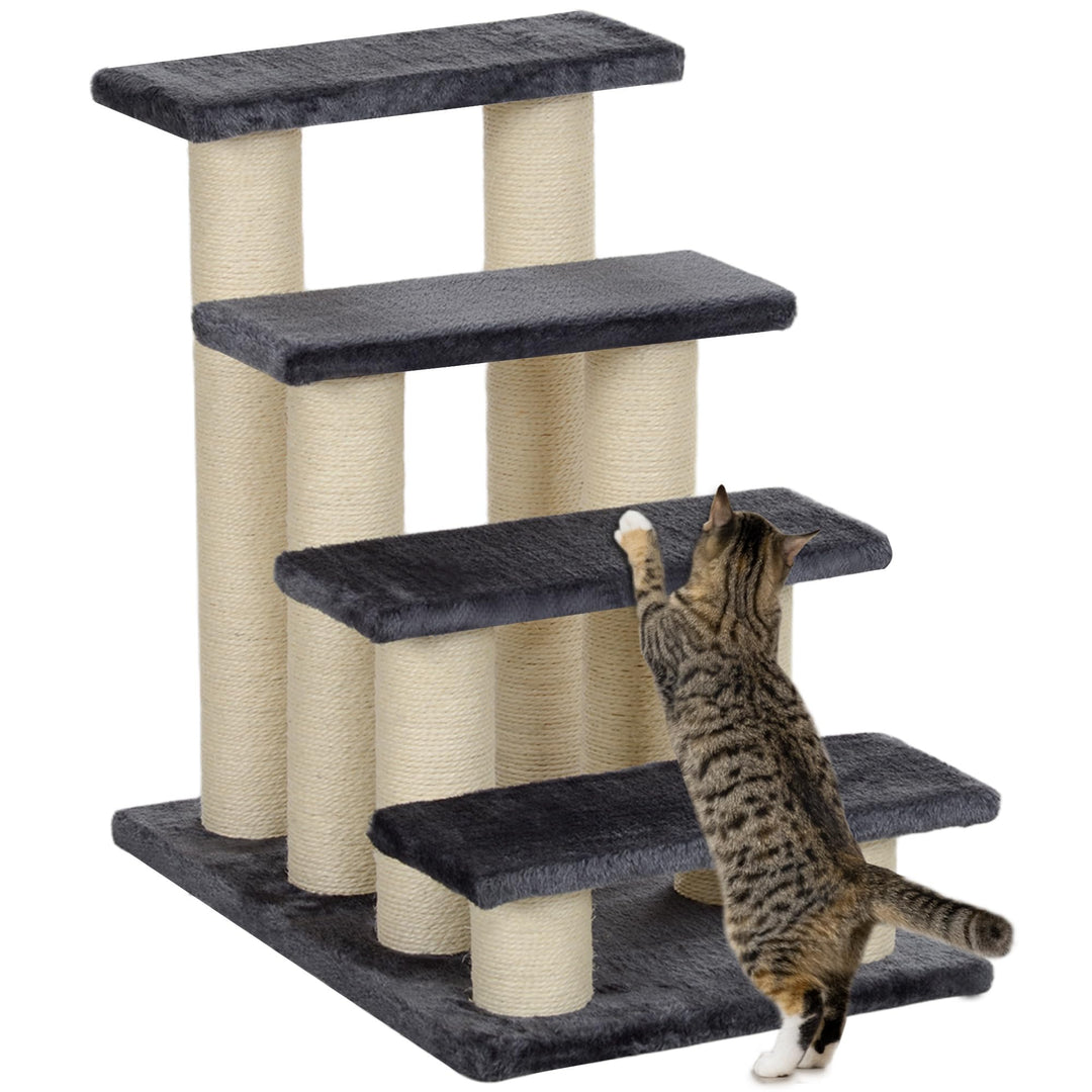 PawHut Tiertreppe Katzentreppe Hundetreppe 4 Stufen Treppe für Katze und Hunde Plüsch Grau 60 x 42 x