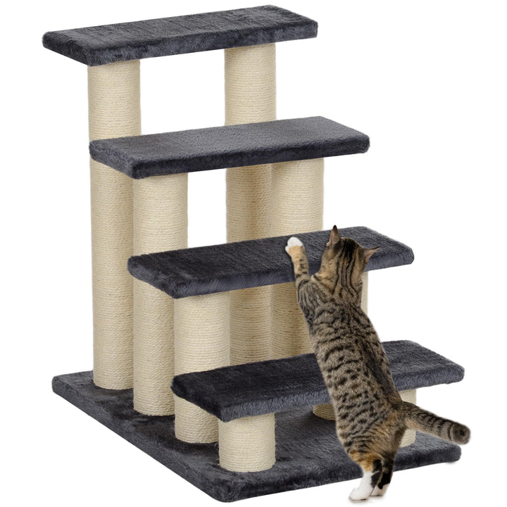 PawHut Tiertreppe Katzentreppe Hundetreppe 4 Stufen Treppe für Katze und Hunde Plüsch Grau 60 x 42 x