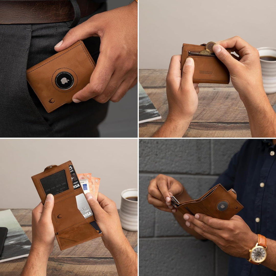 DONBOLSO Wallet Air | Slim Wallet mit Apple AirTag Fach | Hochwertiges Kreditkartenetui aus Echtlede