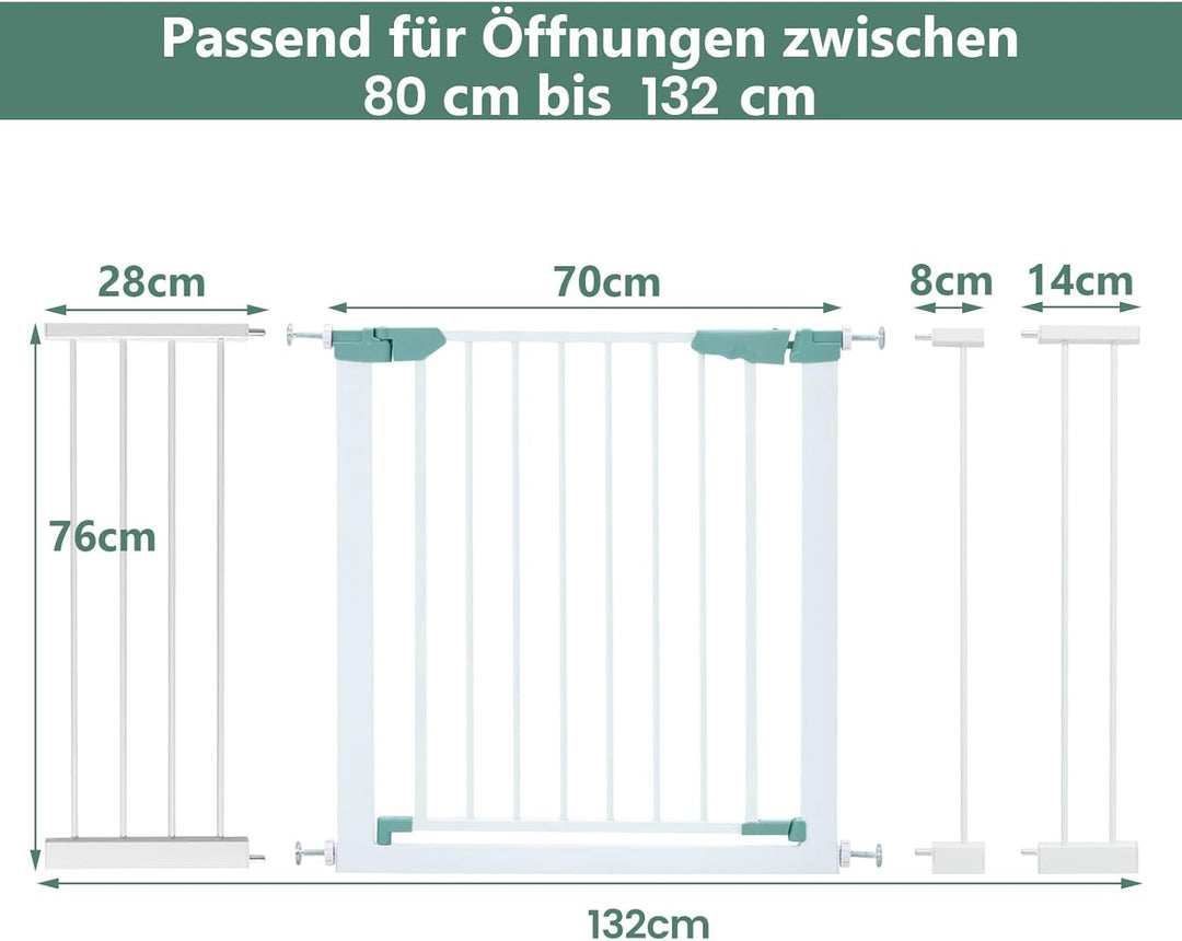 COSTWAY Türschutzgitter Baby 80-132cm, Treppenschutzgitter aus Metall ohne Bohren, Sicherheitsgitter