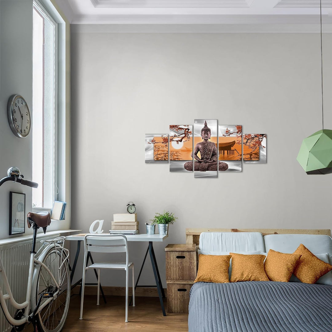 Runa Art Wandbilder Buddha Feng Shui 5 Teilig Bild auf Vlies Leinwand Deko Wohnzimmer Schlafzimmer K
