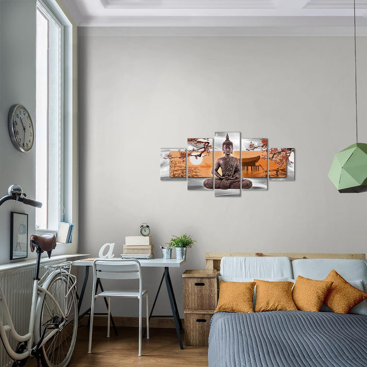 Runa Art Wandbilder Buddha Feng Shui 5 Teilig Bild auf Vlies Leinwand Deko Wohnzimmer Schlafzimmer K