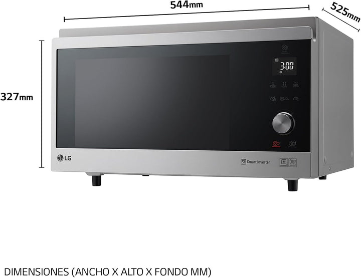 LG MJ3965ACS - Mikrowellen-Ofen 4 in 1 Smart Inverter; maximale Leistung Umluft 1850 W, Grill 950 W,