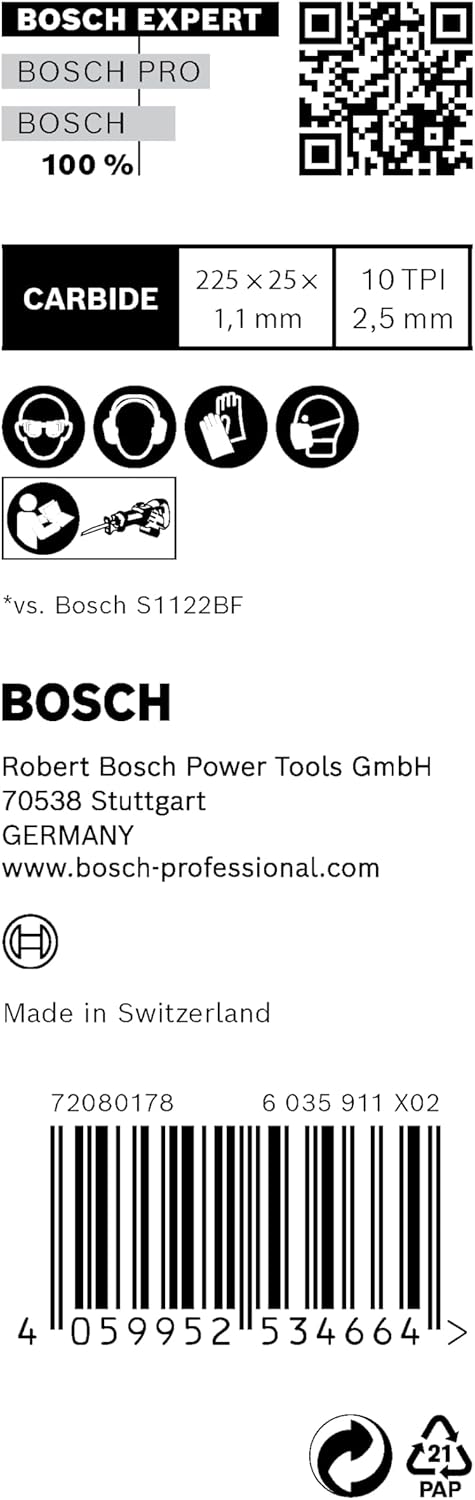 Bosch Professional 10x Expert ‘Medium-Thick Tough Metal’ S 1155 HHM Säbelsägeblatt (für Zäher Stahl,