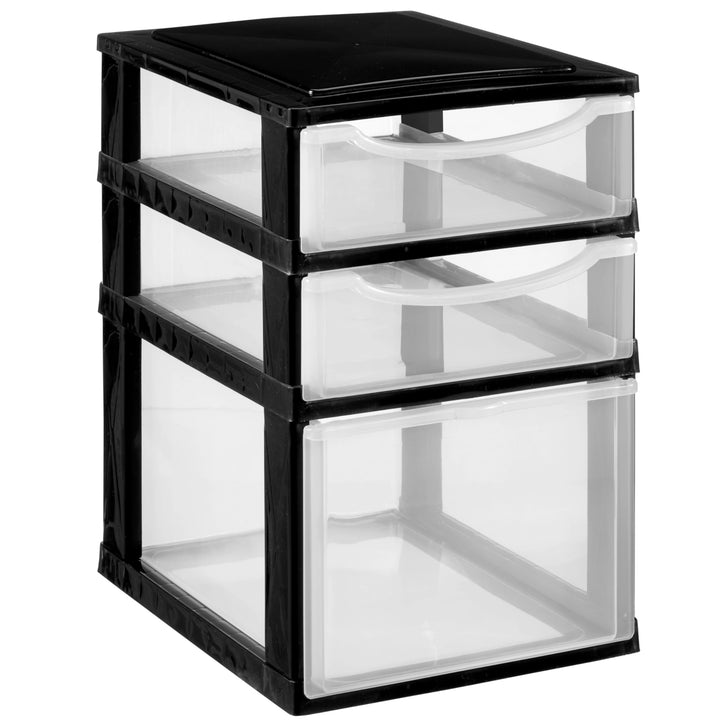 Hummelladen Schubladenbox DIN A4 mit 3 Schubladen 34,5x26x39 cm - schwarz-transparent Kunststoff Dra