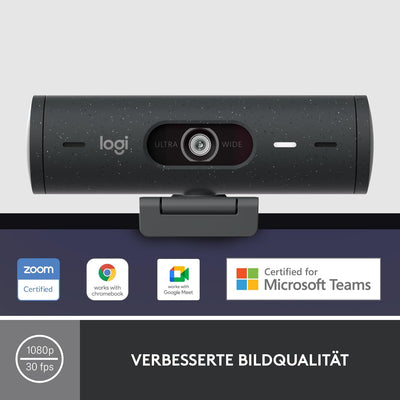 Logitech Brio 500 Full-HD-Webcam mit Auto-Lichtkorrektur, Zeigemodus, Doppelmikrofon + Rauschunterdr