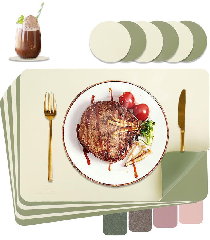 Tischsets Abwaschbar,Platzsets Abwischbar,Tischset Leder,Hitzebeständig Doppelseitigen I 6er Set Pla