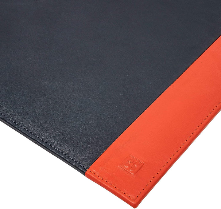 DUDU Schreibtischunterlage Büro aus zweifarbigem Leder 650x440 mm rutschfest mit genähtem Rand Navy,