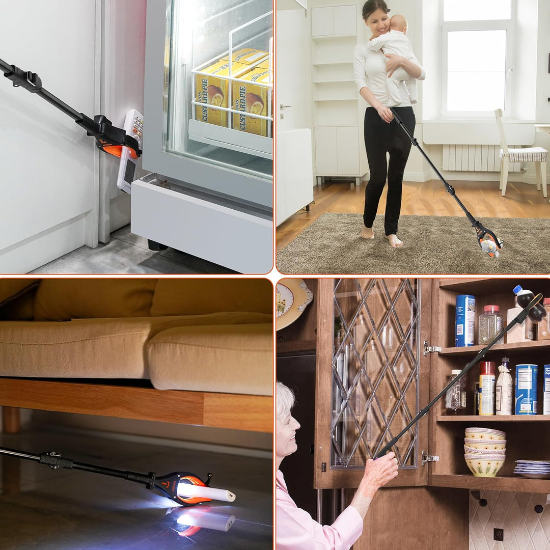 Kekoy 81cm Greifer mit Licht, Faltbare Greifzange für Senioren, Orange | Aluminium Müllgreifer Zange
