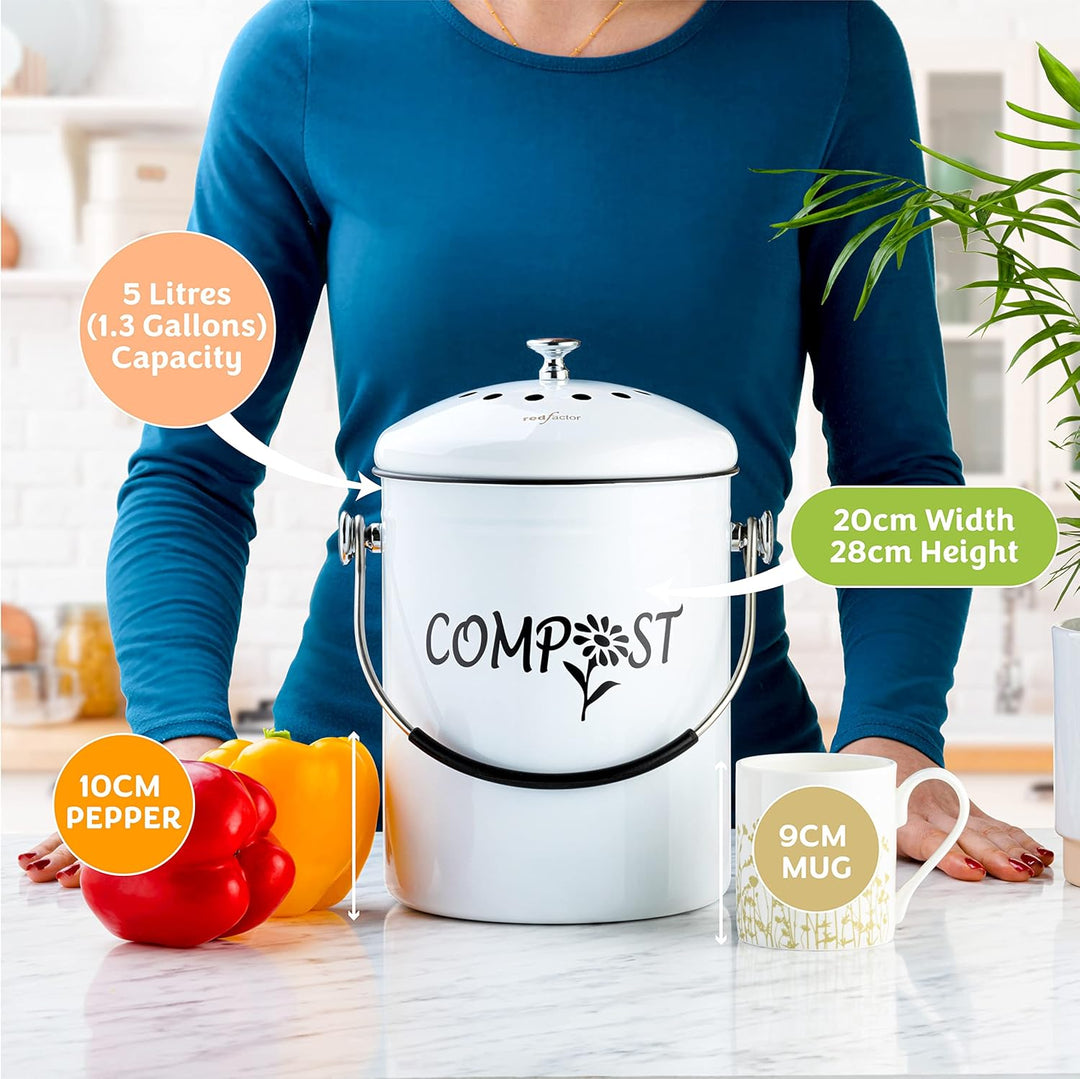 RED FACTOR Deluxe Kompostbehälter Küche Aus Edelstahl Geruchlos - Bio Mülleimer - Inklusive Kostenlo