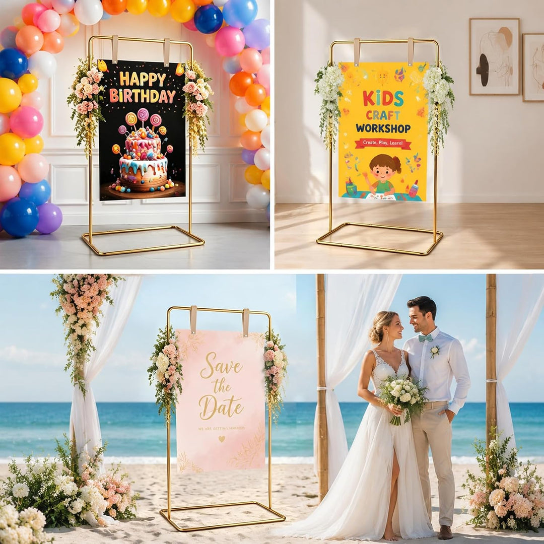 Hochzeitsschild Halter Metall 80 * 50 * 173cm, Verstellbare Staffelei für Willkommensschild, Sitzpla