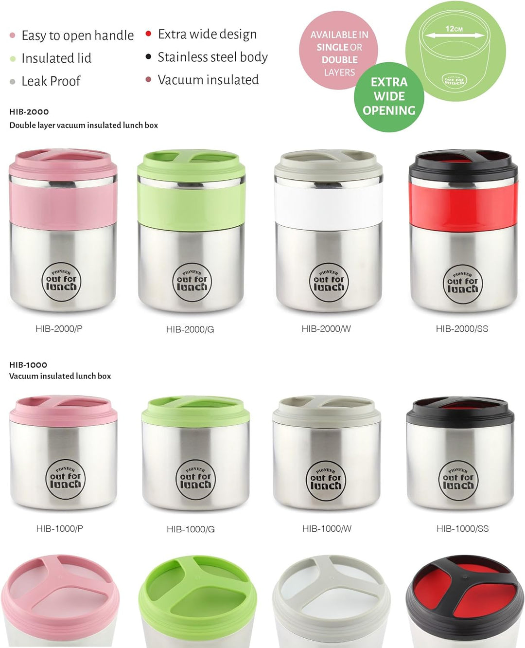 Pioneer Thermo-Speisebehälter 1 L Edelstahl Doppelwandig mit Extra Breiten Öffnung, Isolier Lunch-Bo