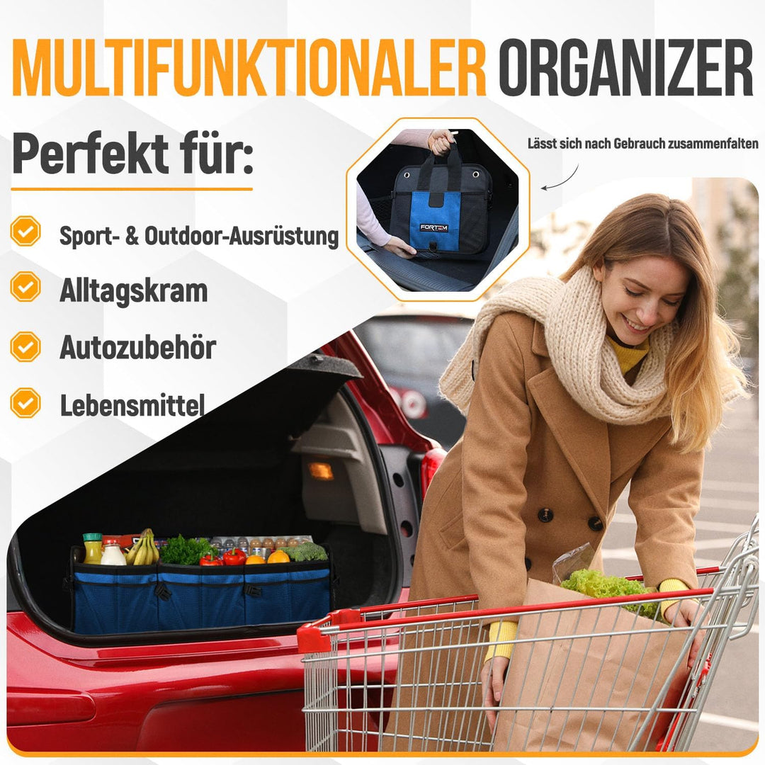 FORTEM Kofferraum Organizer, Kofferraumtasche, Zusammenklappbarer Auto Organizer Kofferraum mit Fäch