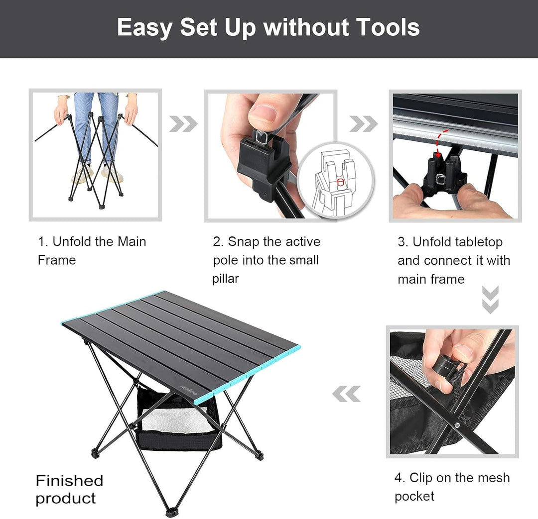 reakoo Campingtisch Klappbar mit Aluminium-Tischplatte, Ultraleicht, kompakt, Camping Tisch Faltbar