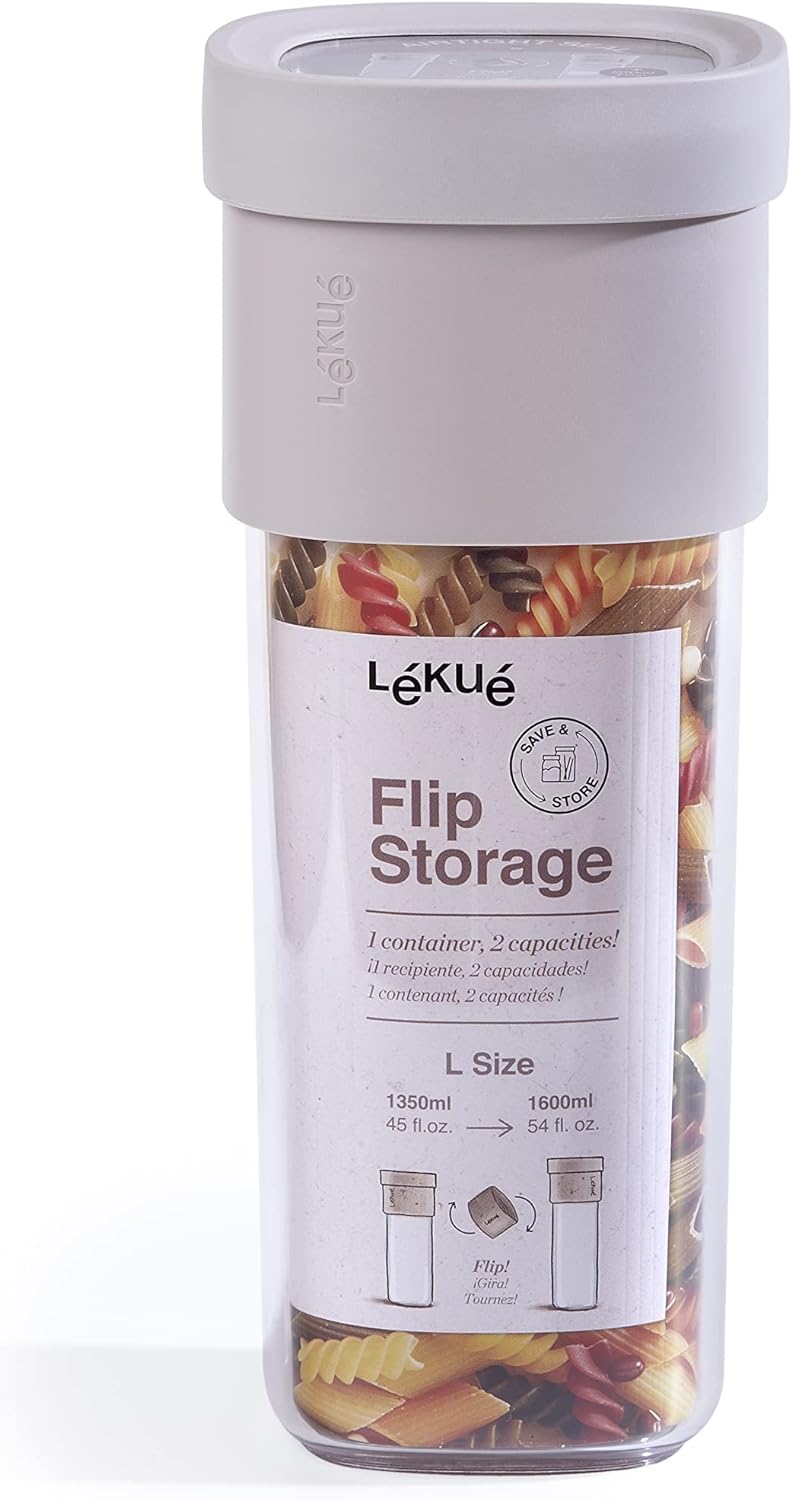 Lékué Vorratsdosen Flip Storage Set, Grau, LM Set L/M Grau, Set L/M Grau