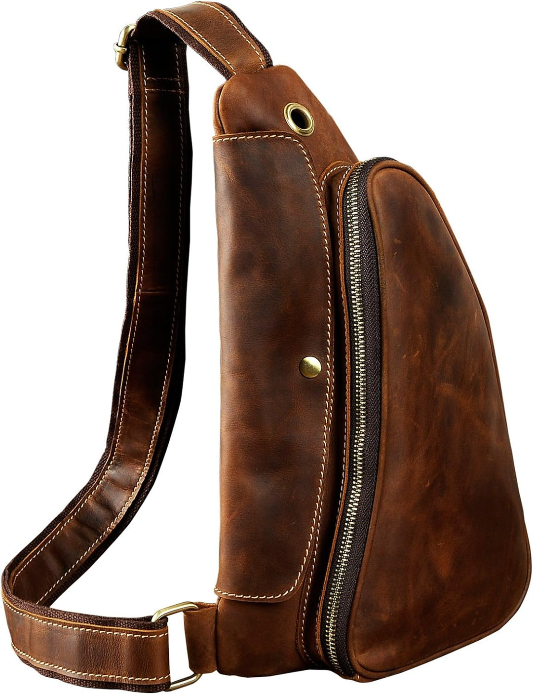 Le’aokuu Herren Echtes Leder Brusttasche Crossbody Bag Sling Bag Schultertasche Rucksäcke Freitzeit