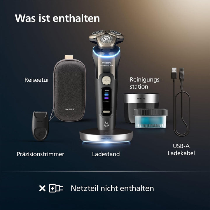 Philips Rasierer i9000 Prestige Ultra, Nass- und Trockenrasierer für Männer, schwarz, Druck- und Bew