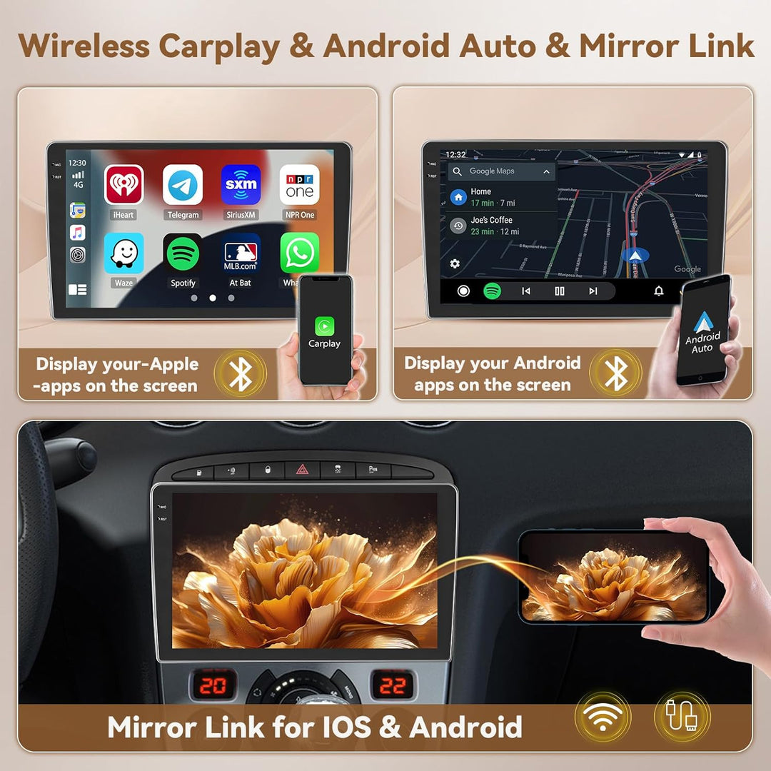 Hikity Android 15 4+128G Autoradio für Peugeot 308/408 2007-2015 mit 9 Zoll Incell Touchscreen, Auto