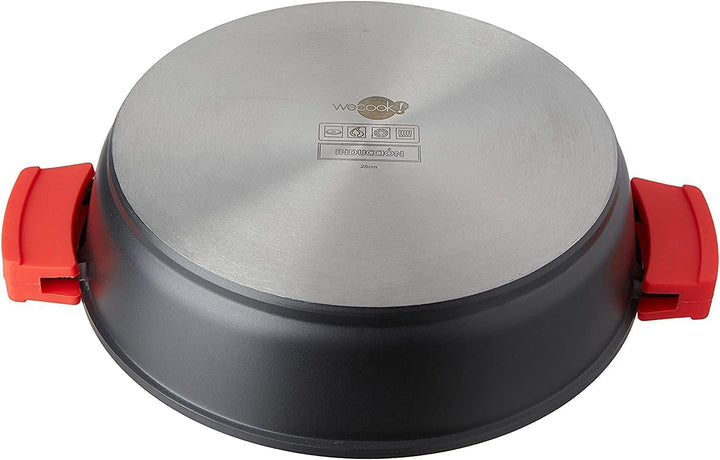 WECOOK! Ecostone Niedrige Kochtopf 28cm Induktion mit Glasdeckel, Antihaftbeschichtung XTRA DUPONT Ö