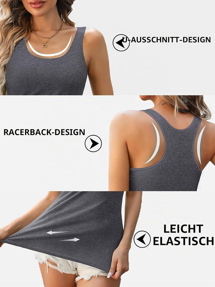 Charmo Unterhemd Damen BH-Hemd Basic Racerback Tank Tops mit Regal-BH Baumwoll Stretch eng Top Slim