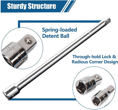 CCLIFE 23tlg Steckschlüssel Verlängerung Satz 1/4' 3/8' 1/2' Ratsche Knarre Verbindungsteile inkl. S